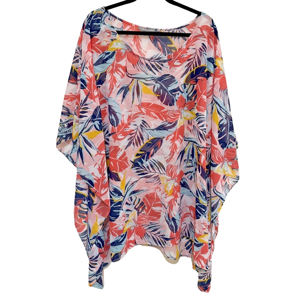 Plus Size 22W Tropical Kimono Cover Up Sheer Beach Swim Cardigan Jessica London